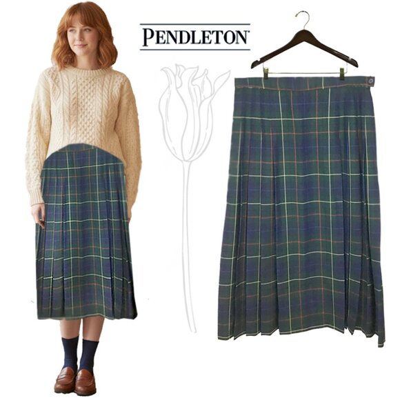 Pendleton Dresses & Skirts - Pendleton Vintage 90s Forest Green & Blue Plaid Wool Skirt